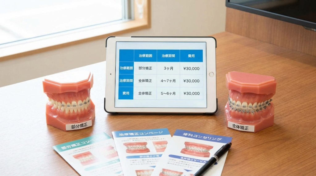 部分矯正と全体矯正の違いを比較
